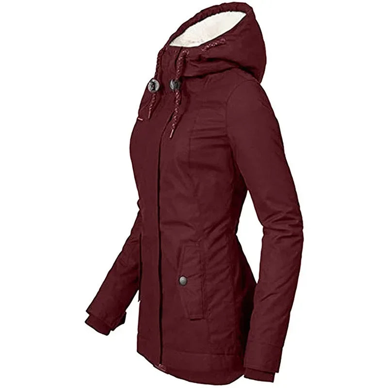 2023 Hooded Women Splice Zipper Coats Loose Casual Pockets Parkas Regular Thick Full Sleeve Warm Solid Jackets Autumn Winter